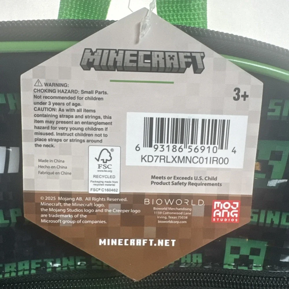 Children Minecraft Creeper Backpack Lunch Box Water Bottle Extra‎ Pouch Boy Girl